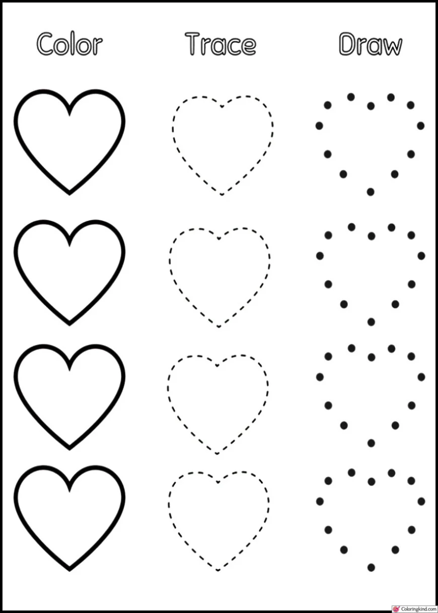 Heart Shape Tracing Worksheet