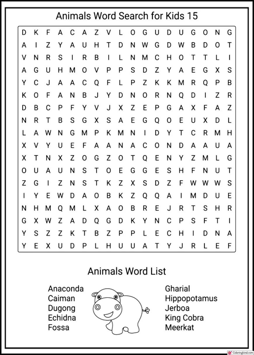 Animals Word Search Worksheets