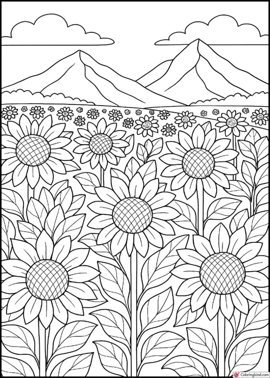 Sunflower Field with Mountains
