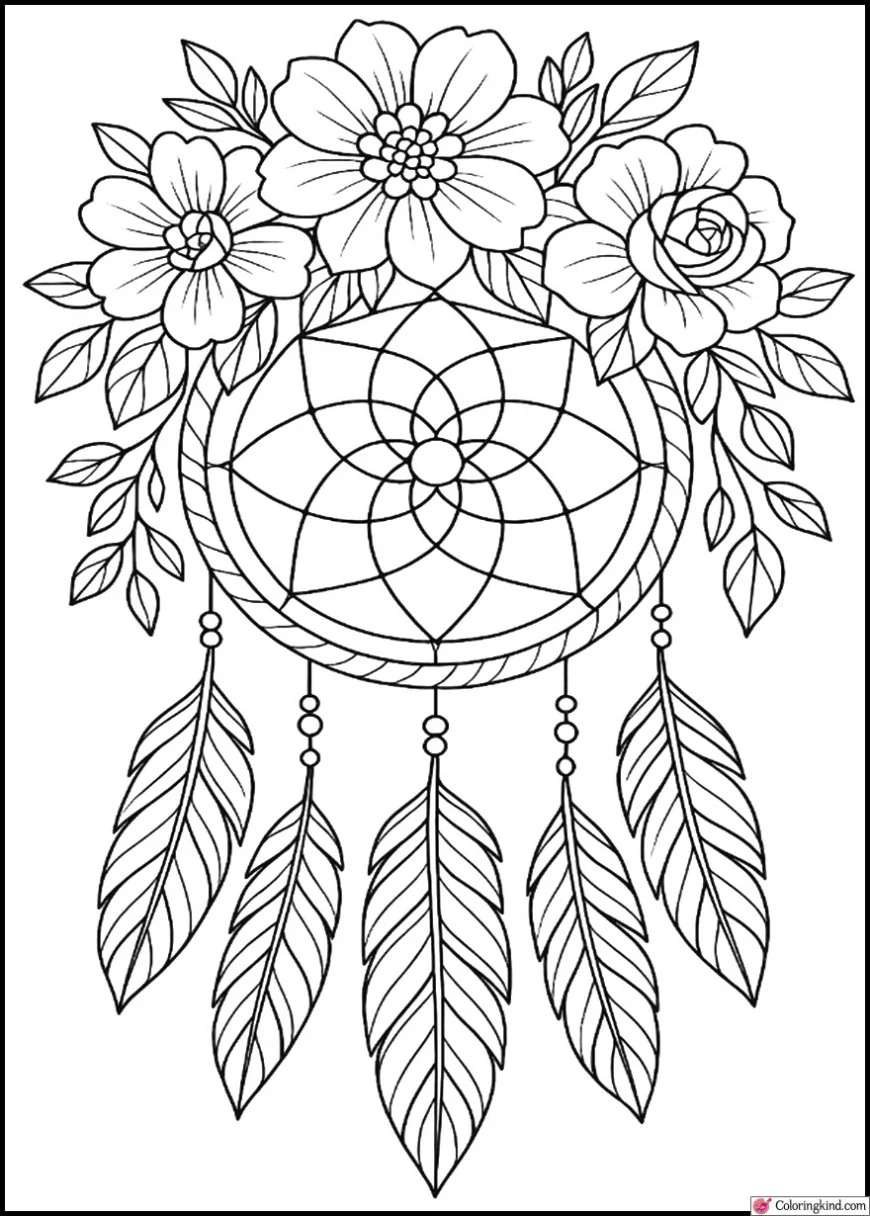 Floral Dreamcatcher with Feathers