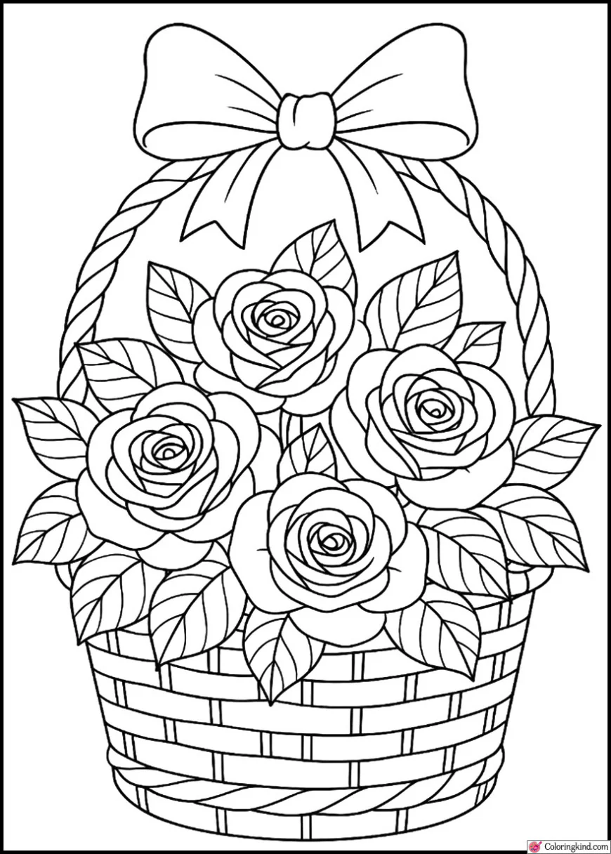 Basket of Roses with Bow