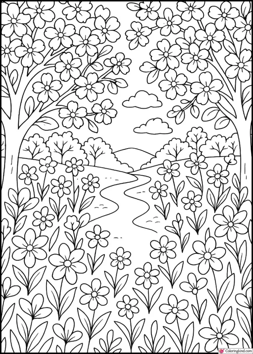 Spring Garden with Cherry Blossoms