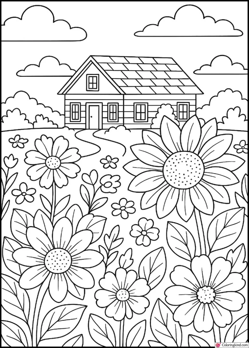 Farmhouse with Garden Flowers