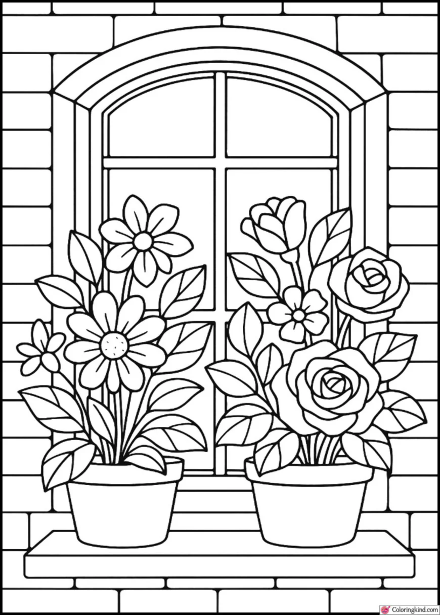 Cottage Window with Flower Pots