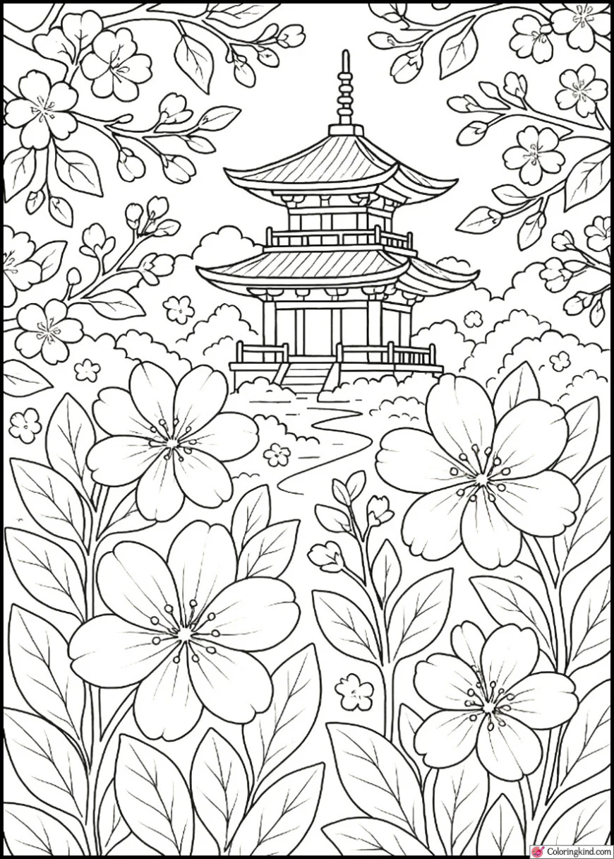 Temple Garden with Blossoms