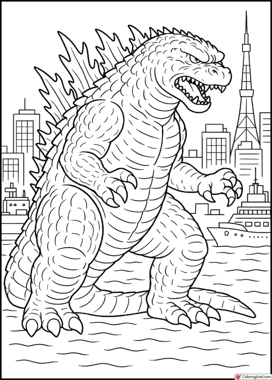 Godzilla in Tokyo Harbor with Ships