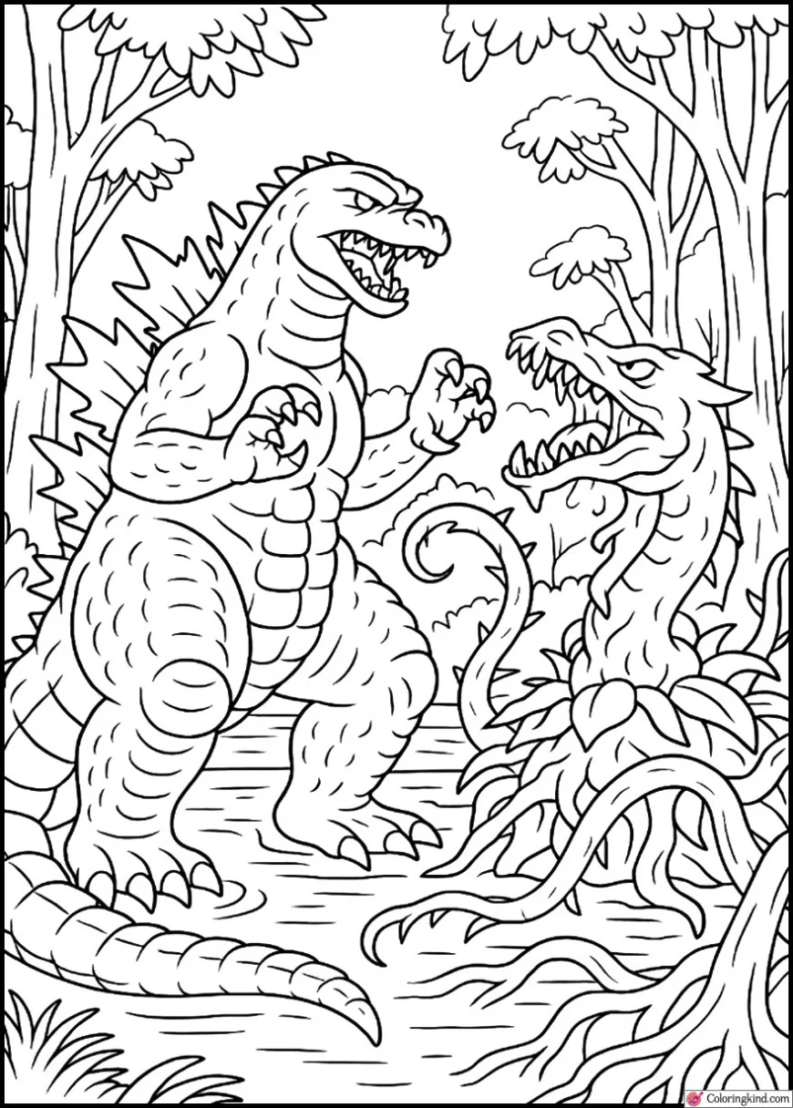 Godzilla Battling Biollante in a Swamp Forest