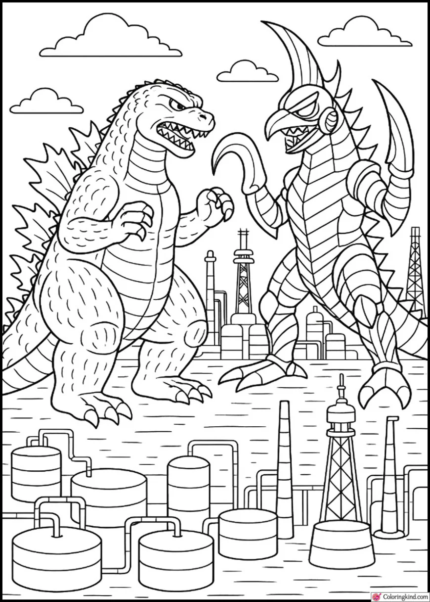 Godzilla vs. Gigan Near Oil Refineries