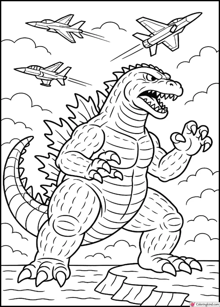 Godzilla Attacked by Fighter Jets in Sky