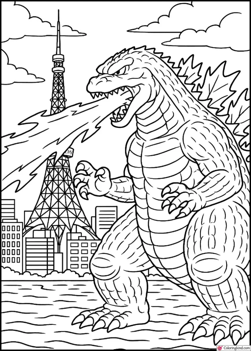 Godzilla Breathing Atomic Breath in Tokyo