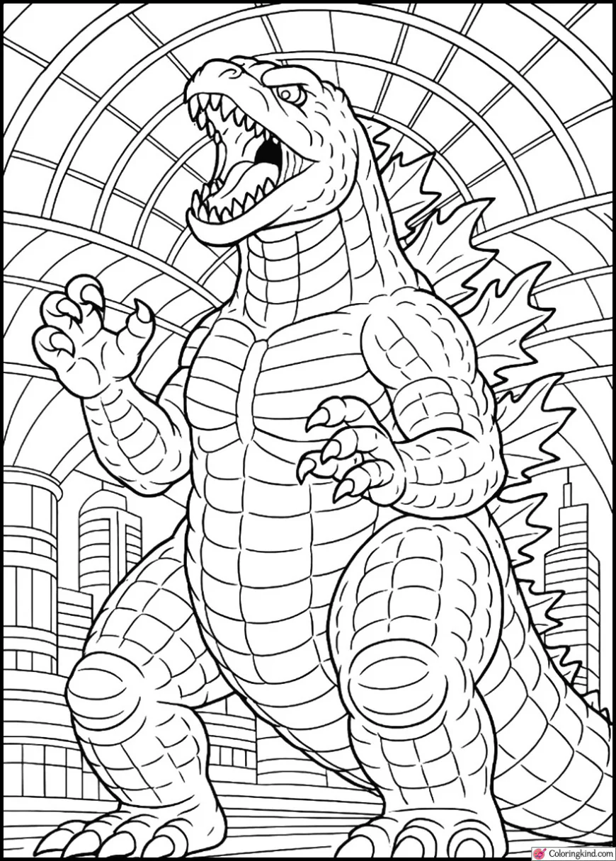 Godzilla Roaring Under Futuristic Dome
