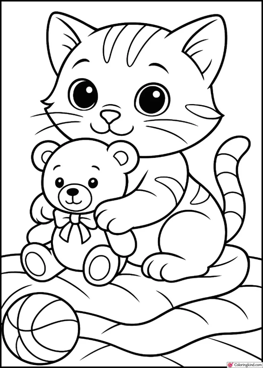 Kitten Playing with Teddy Bear
