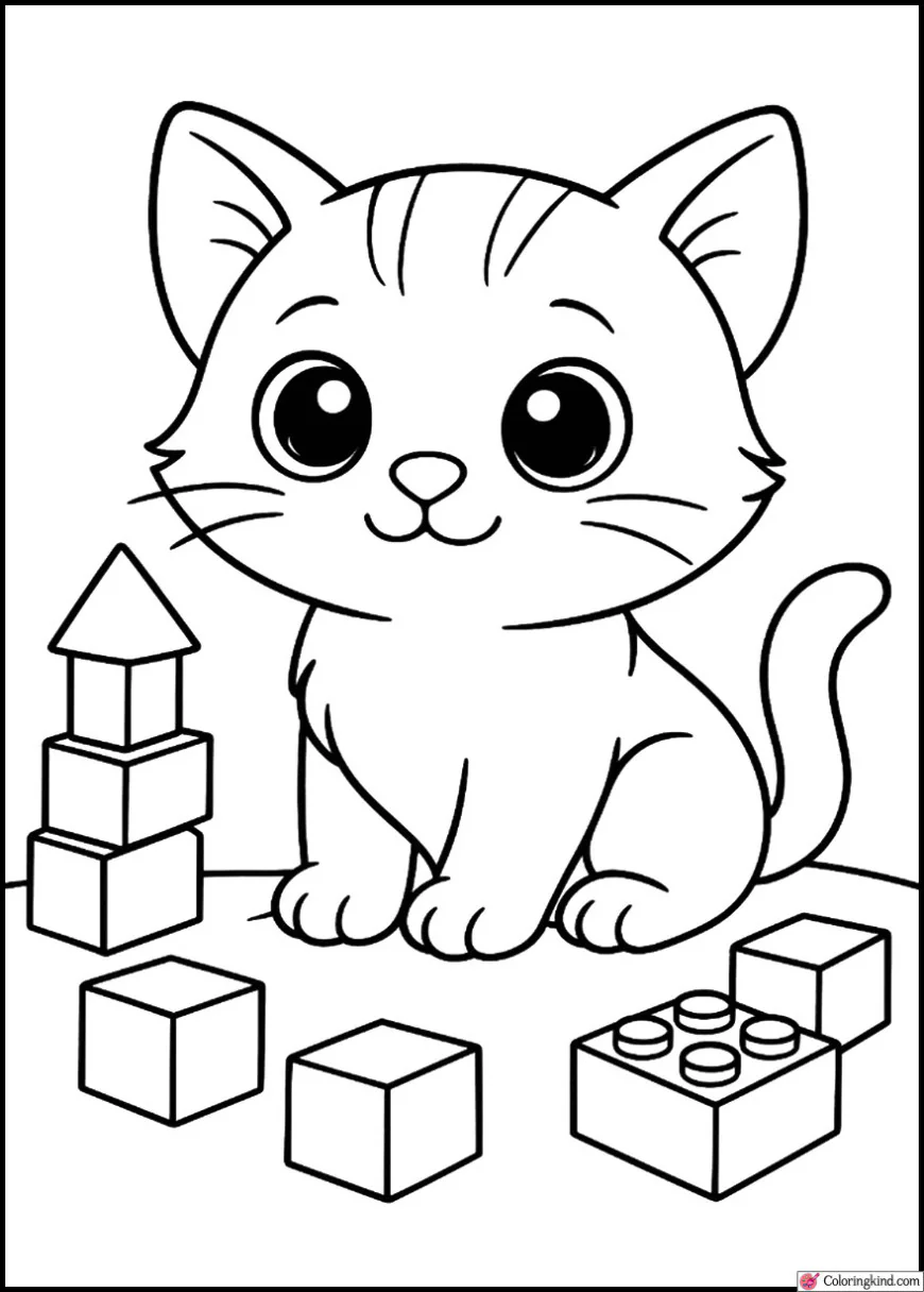 Kitten Surrounded by Toy Blocks