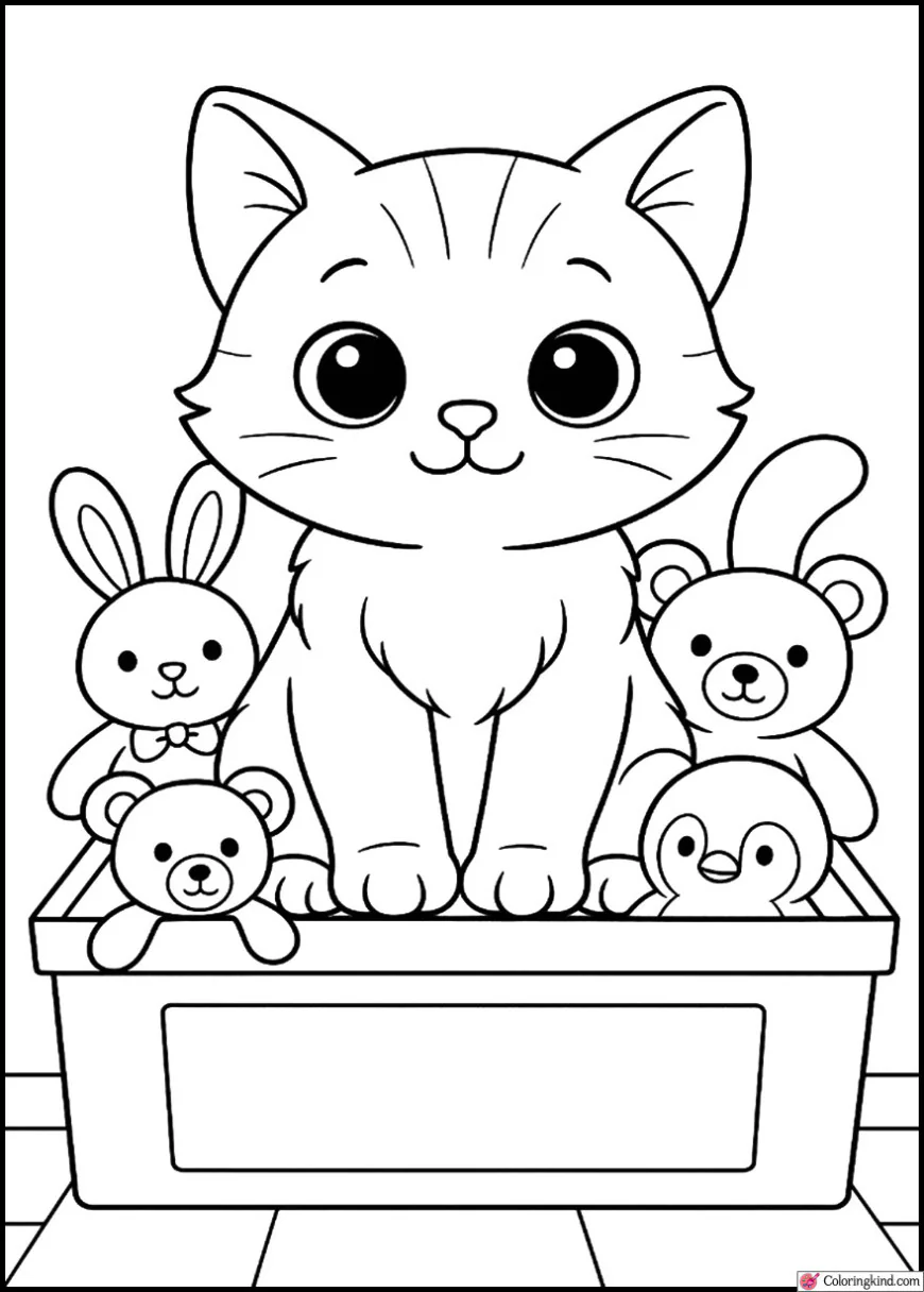 Kitten Inside Toy Box with Plushies