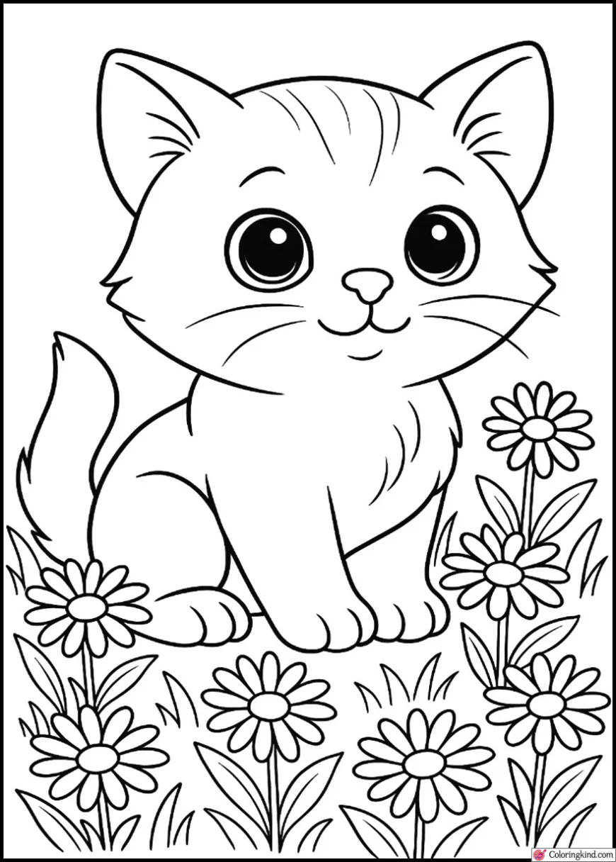 Kitten Sitting in a Meadow of Daisies