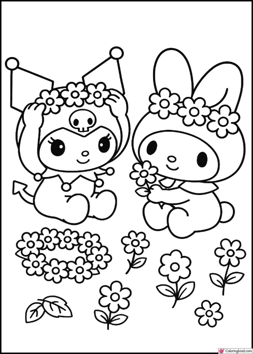 Kuromi and My Melody Making Flower Crowns