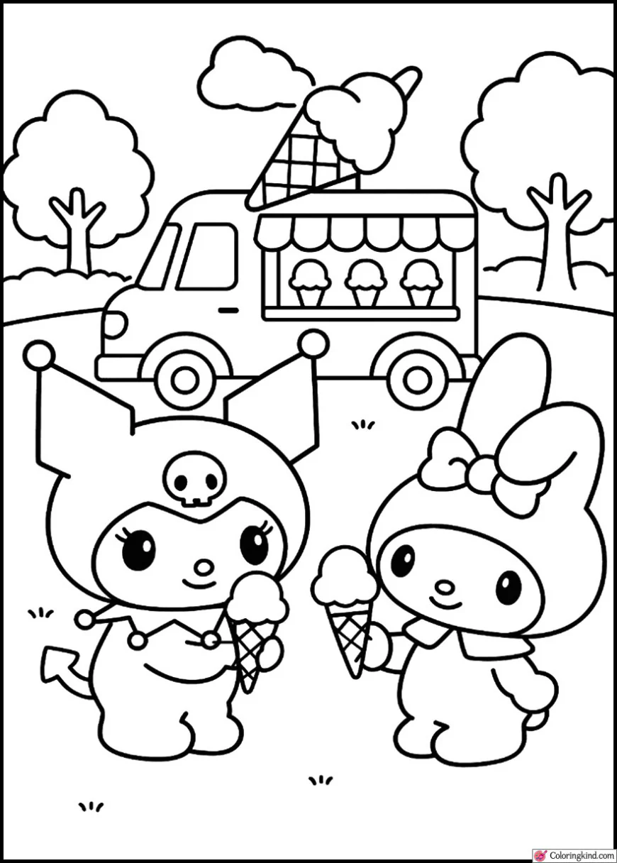 Kuromi and My Melody Sharing Ice Cream Cones