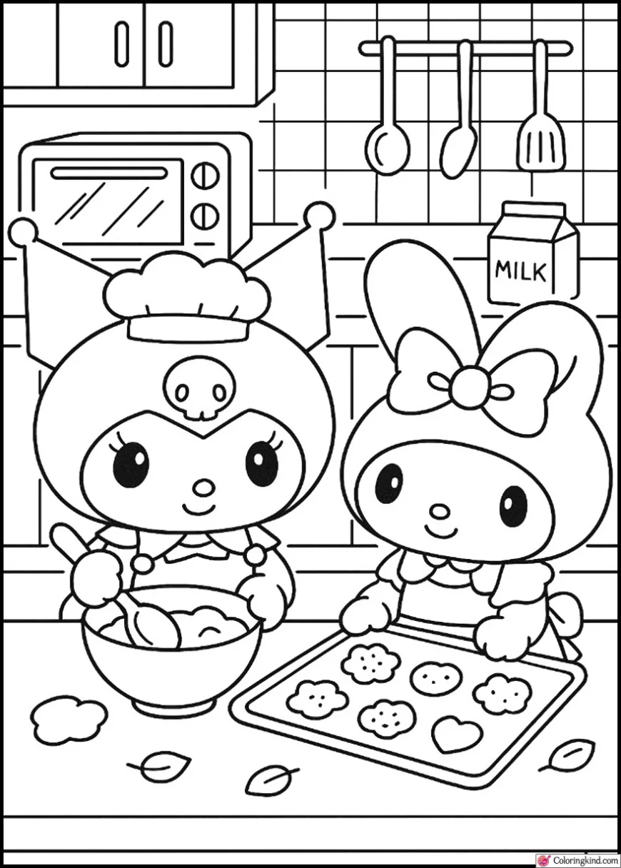 Kuromi and My Melody Baking Cookies in a Kitchen