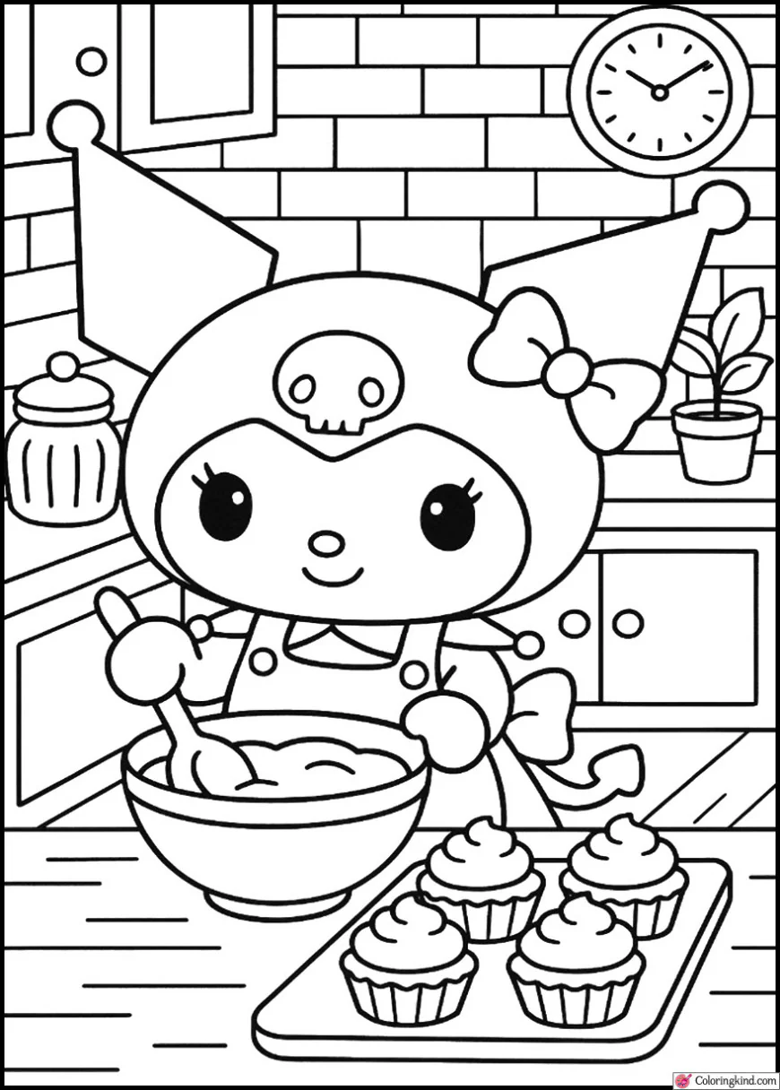 Kuromi Baking Cupcakes in a Cozy Kitchen