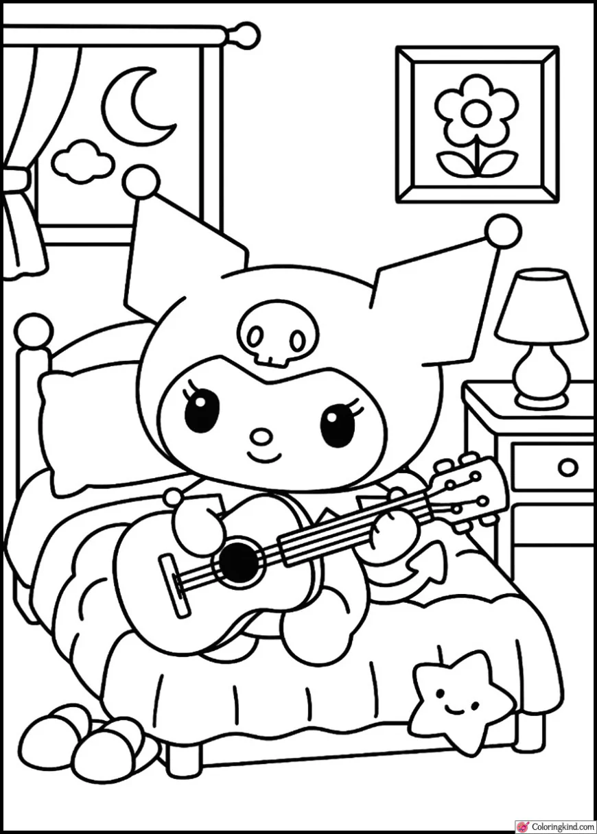Kuromi Playing Guitar in a Cozy Bedroom
