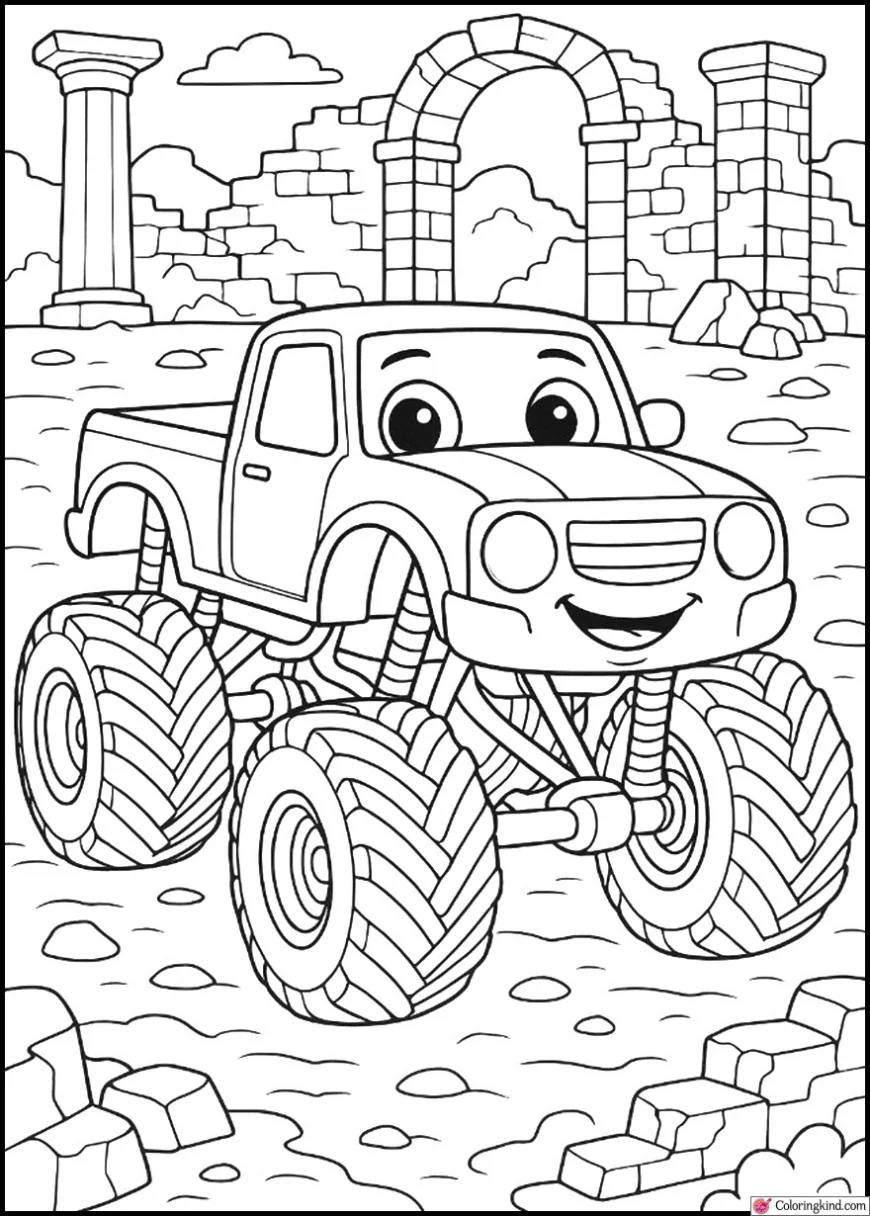 Monster Truck in an Ancient Ruins Arena