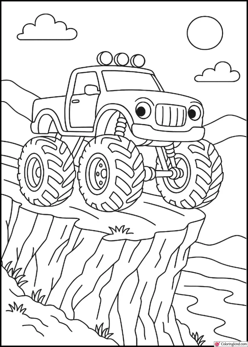 Monster Truck Driving on a Cliffside Road