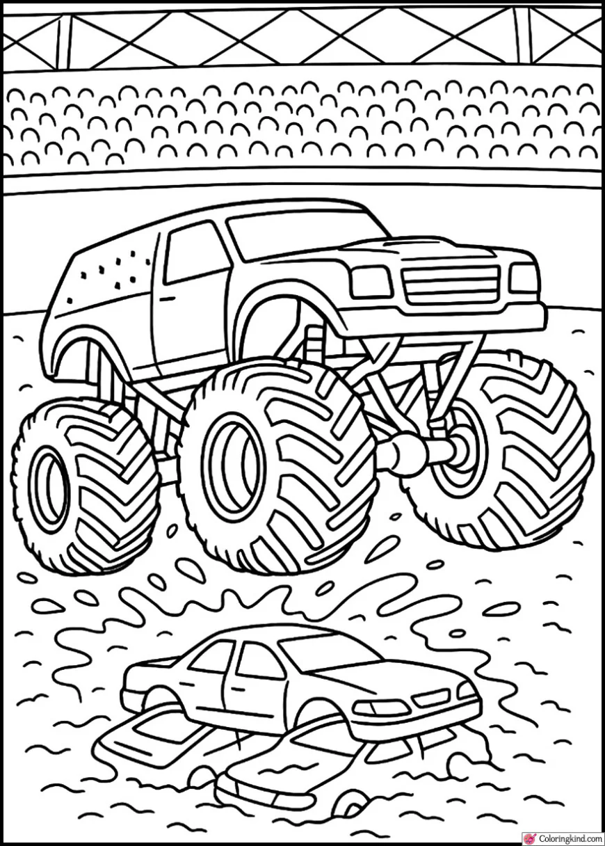 Monster Truck Racing Through a Muddy Track