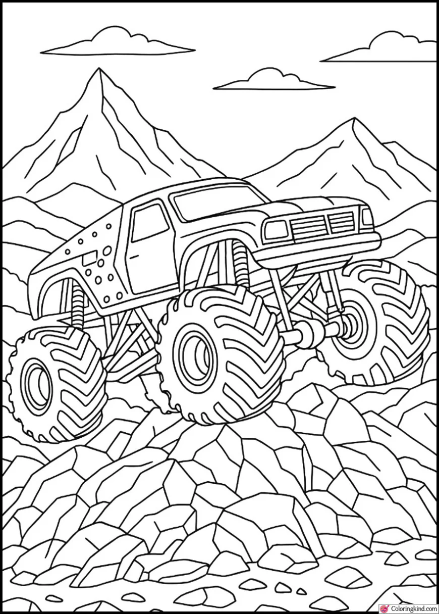 Monster Truck Climbing a Rocky Mountain Trail