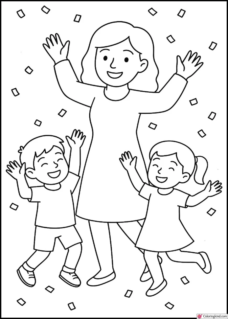Mom and Kids Dancing in Confetti
