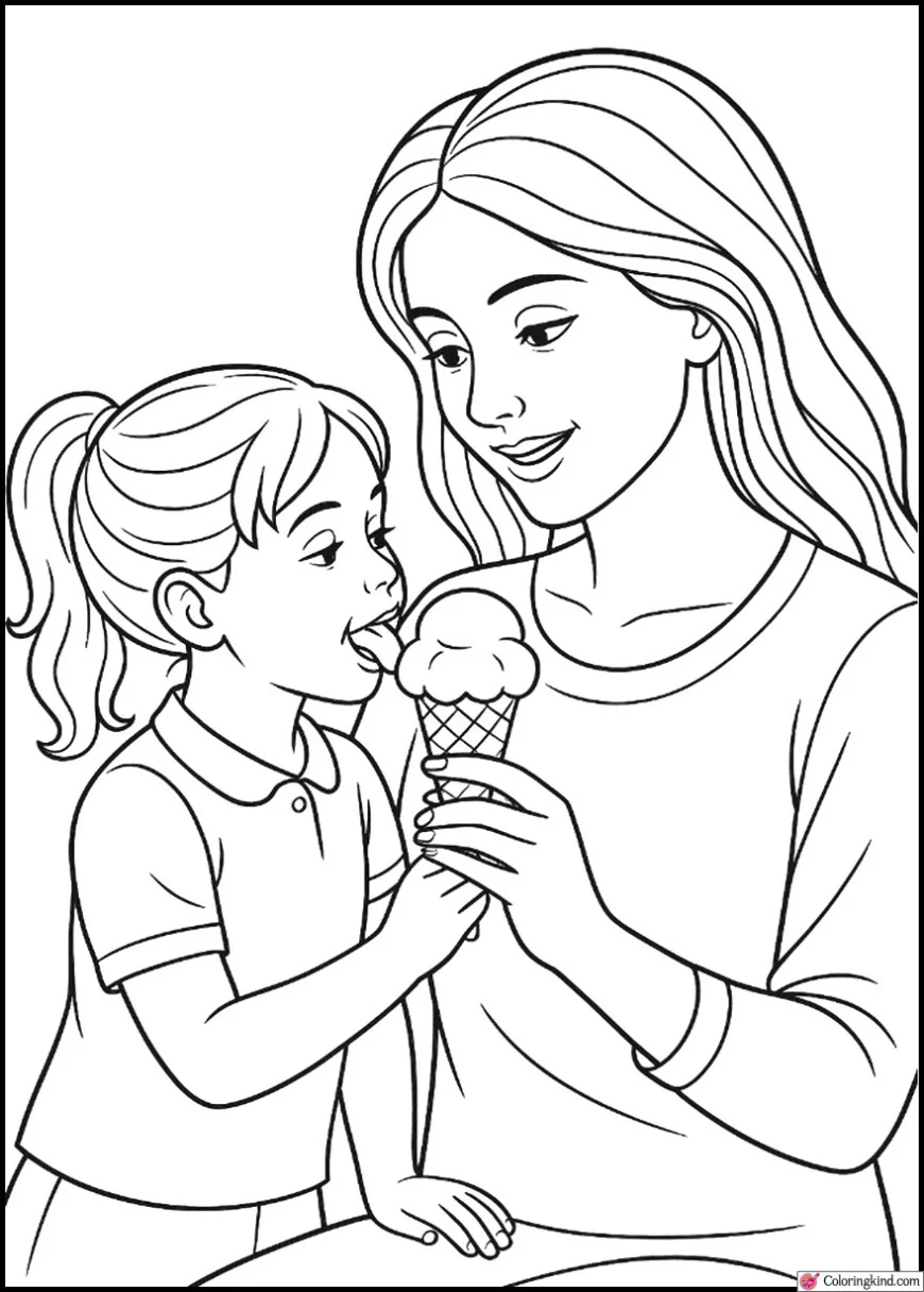 Mom and Daughter Sharing Ice Cream