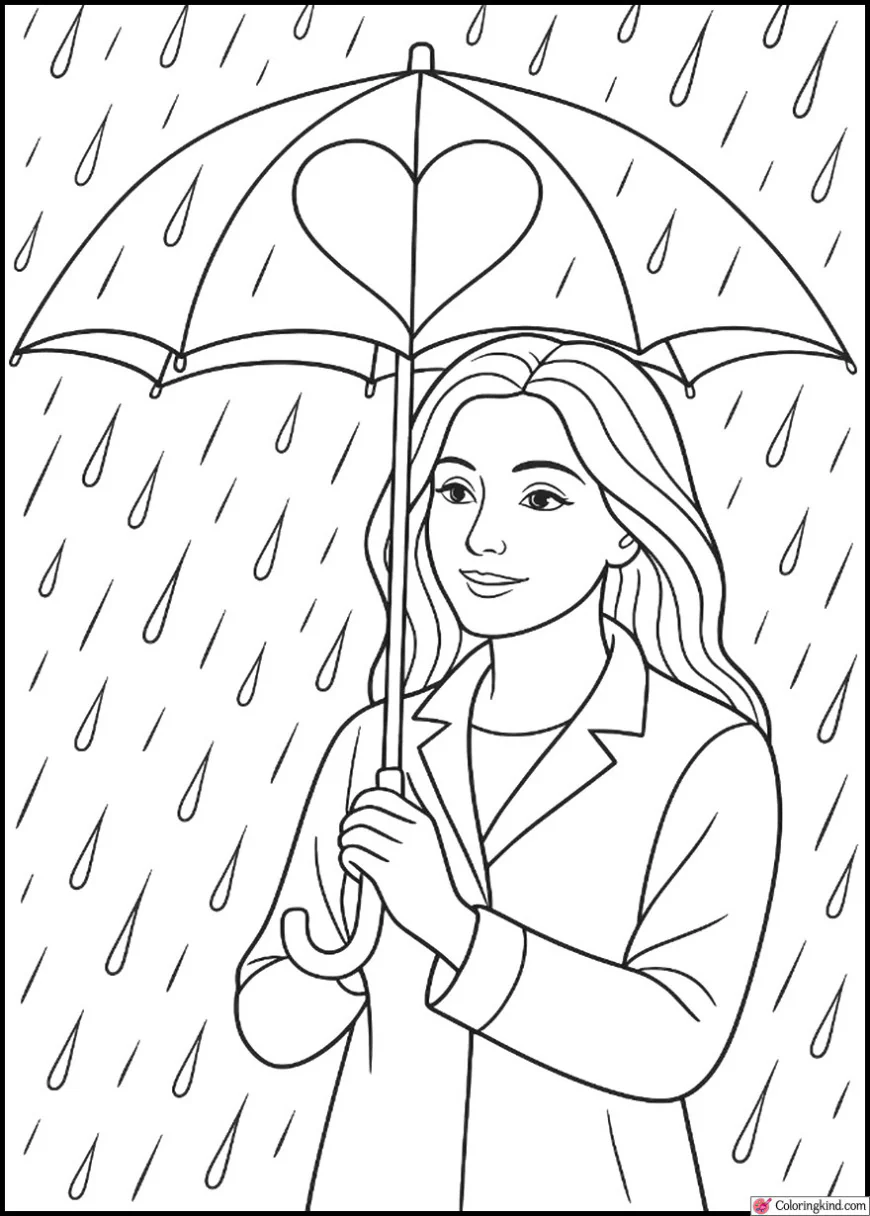 Mom Holding Heart Umbrella in Rain