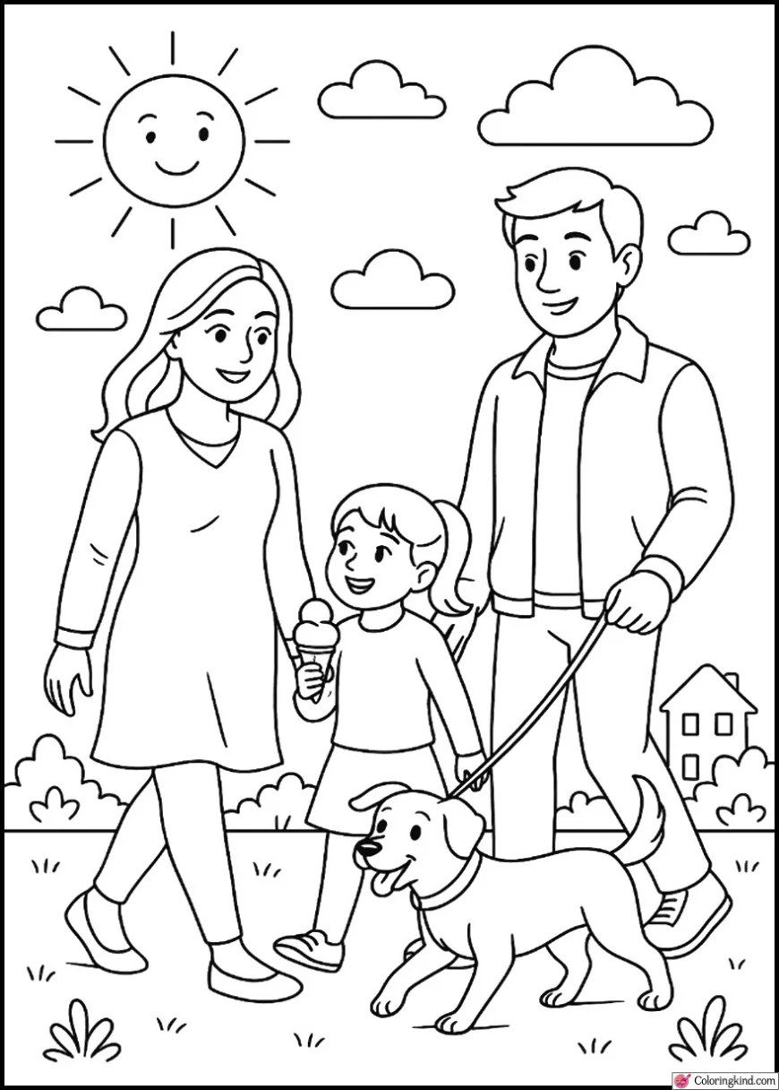 Family Walking with Dog on Mother’s Day
