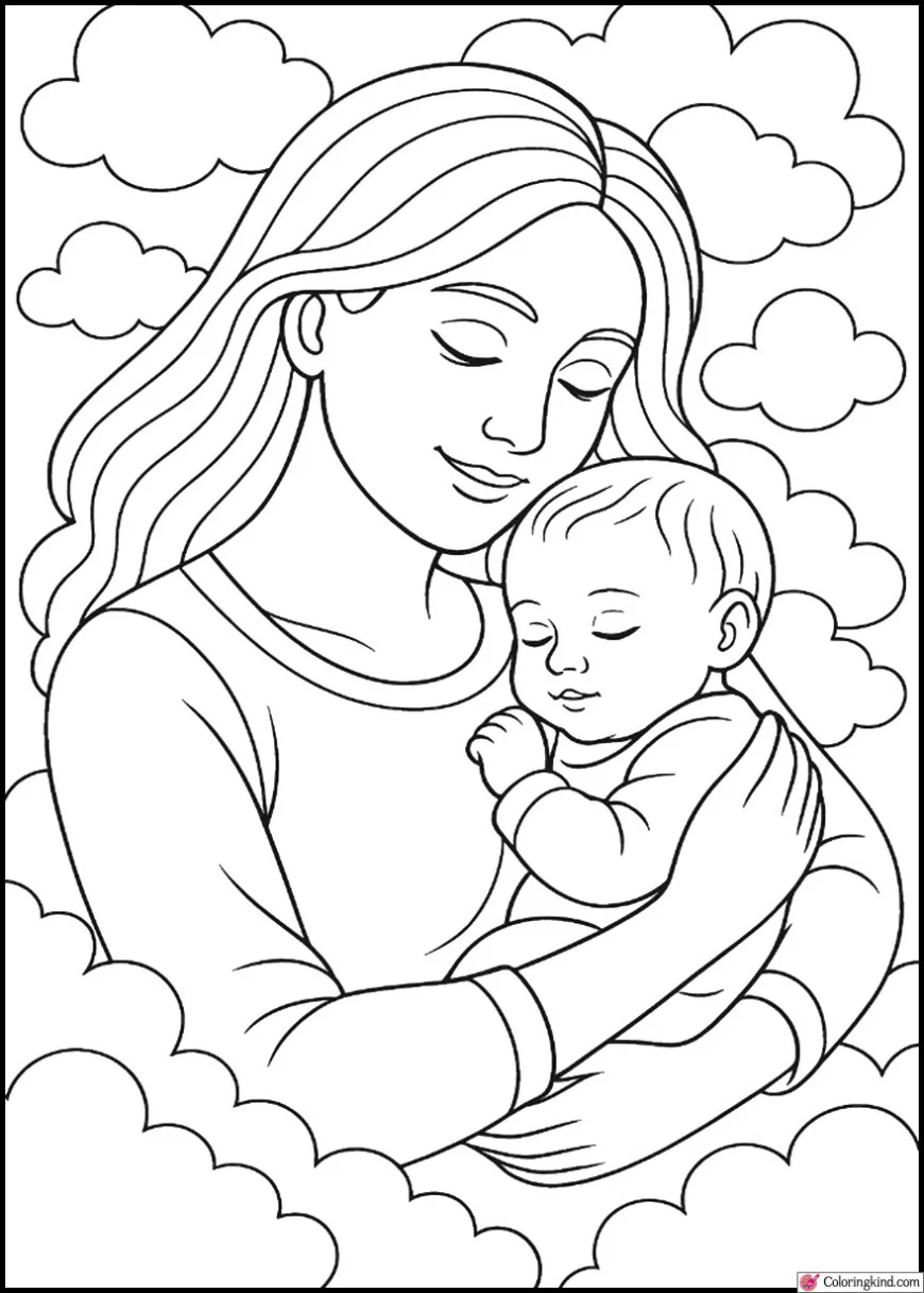 Mother and Baby Surrounded by Clouds