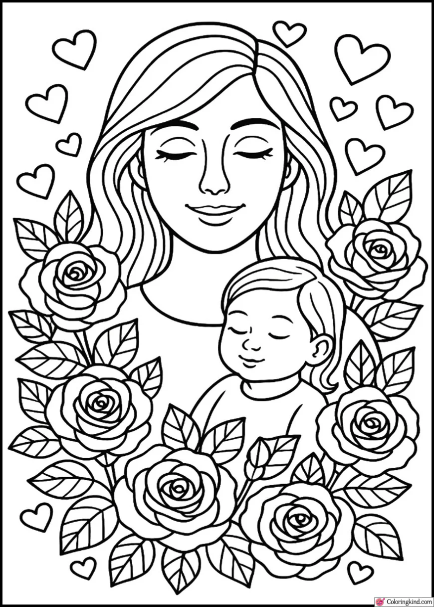Mom Surrounded by Roses and Hearts