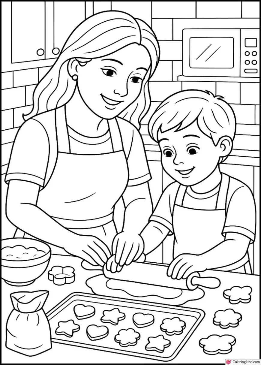 Mom and Son Baking Cookies Together