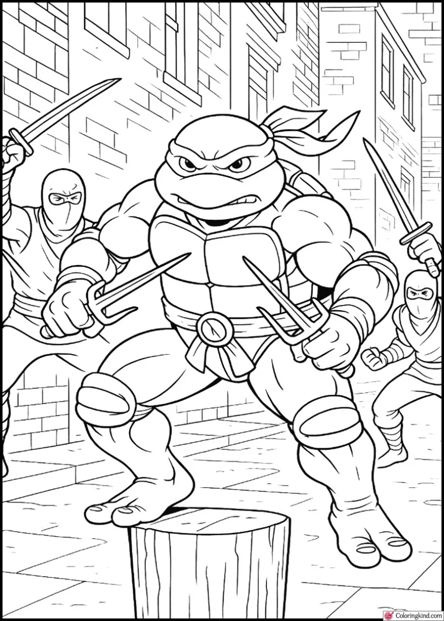 Raphael Fighting Foot Clan Soldiers