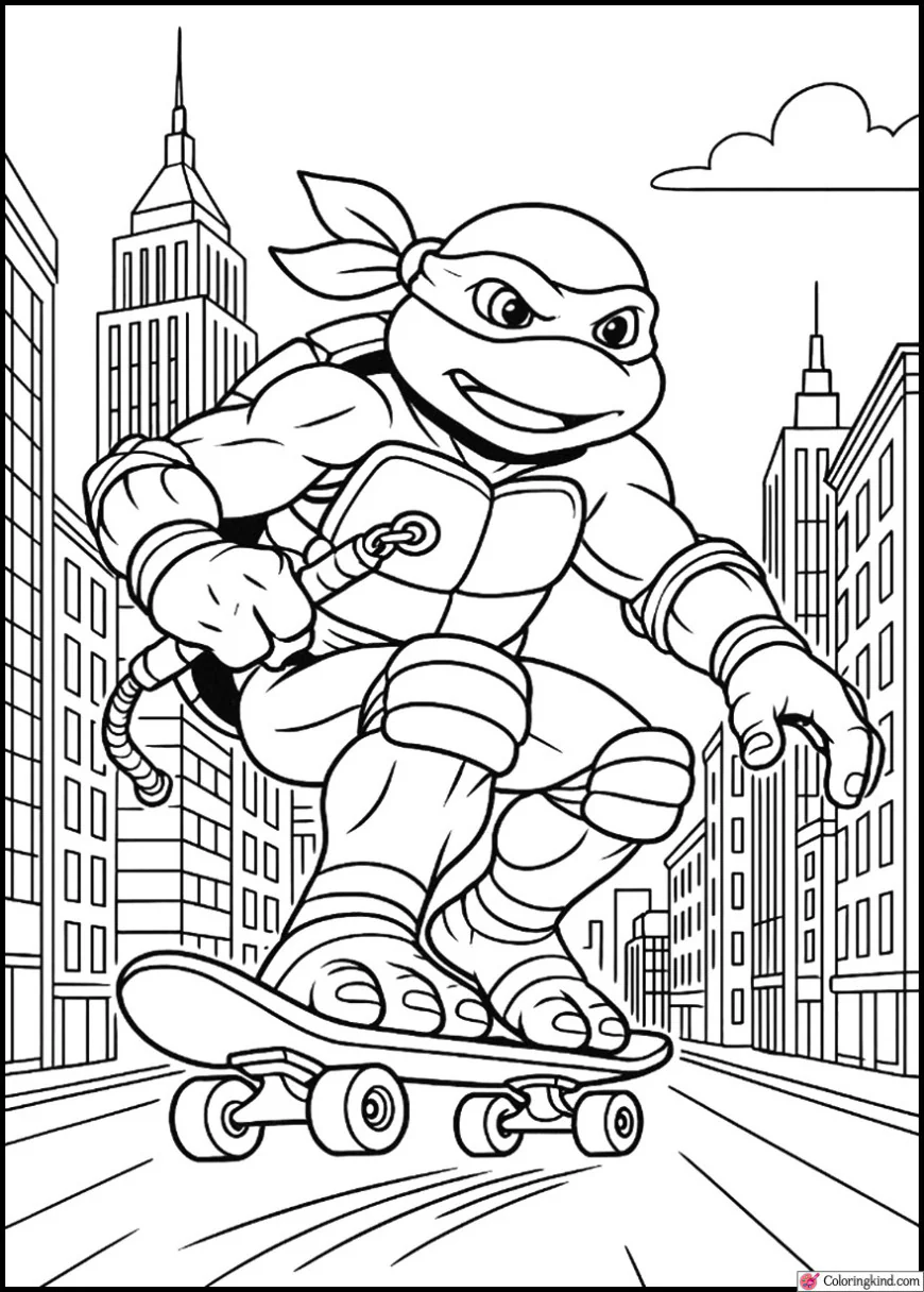 Michelangelo Skateboarding Through Manhattan