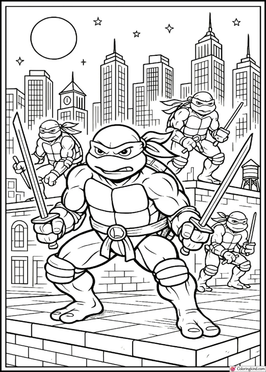 Ninja Turtles Patrolling the City Rooftops