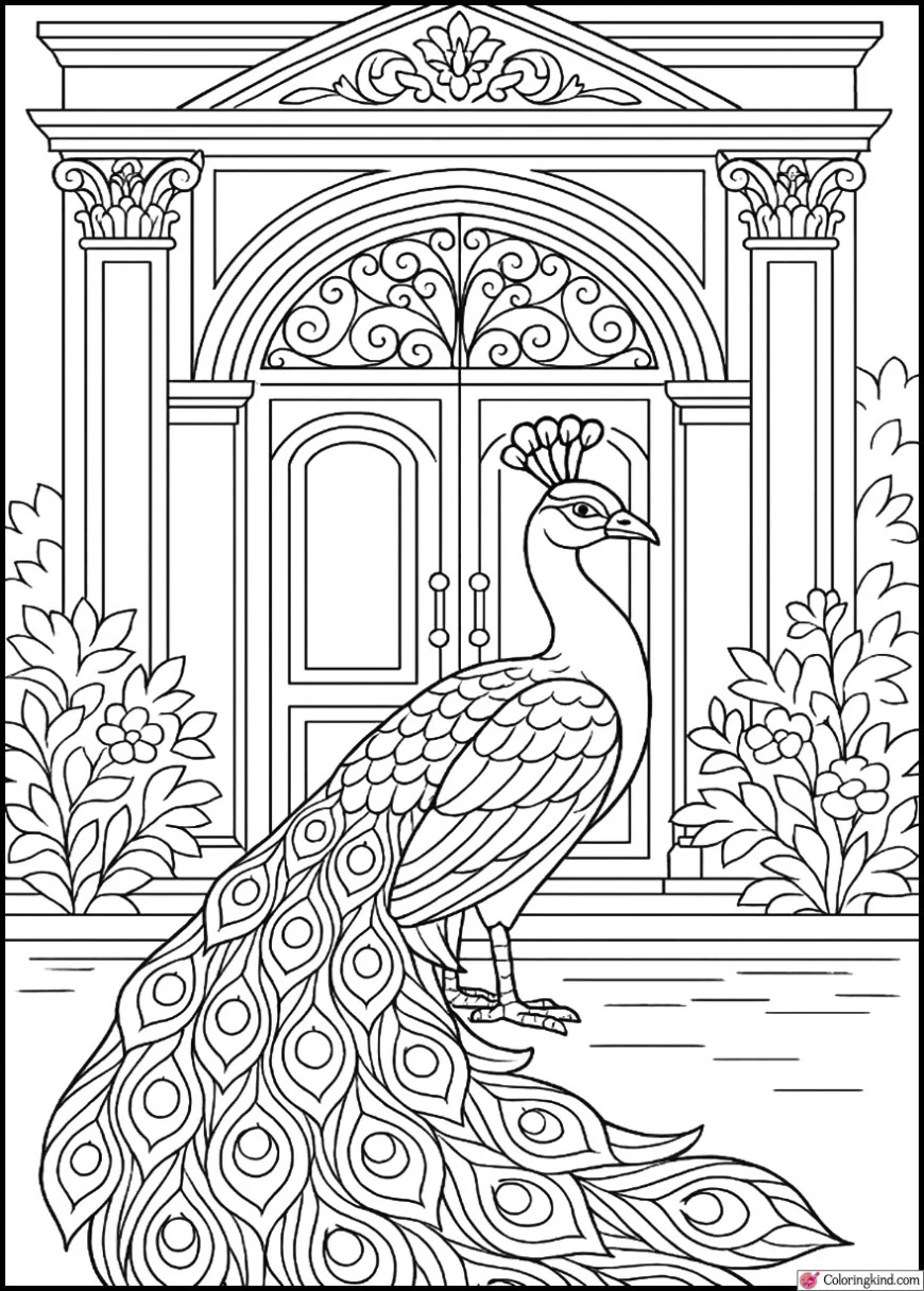 Peacock Standing Before a Palace Gate