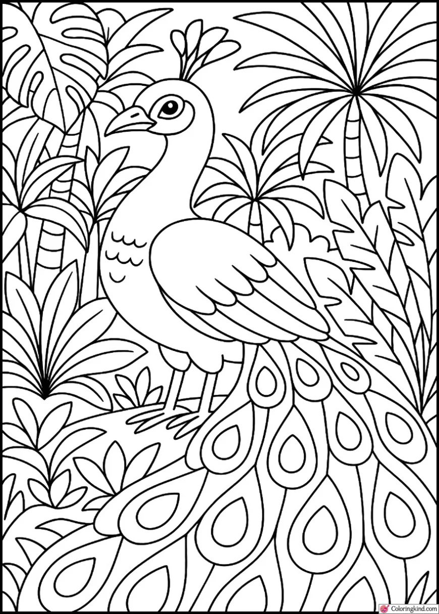 Peacock in Vibrant Jungle Scene
