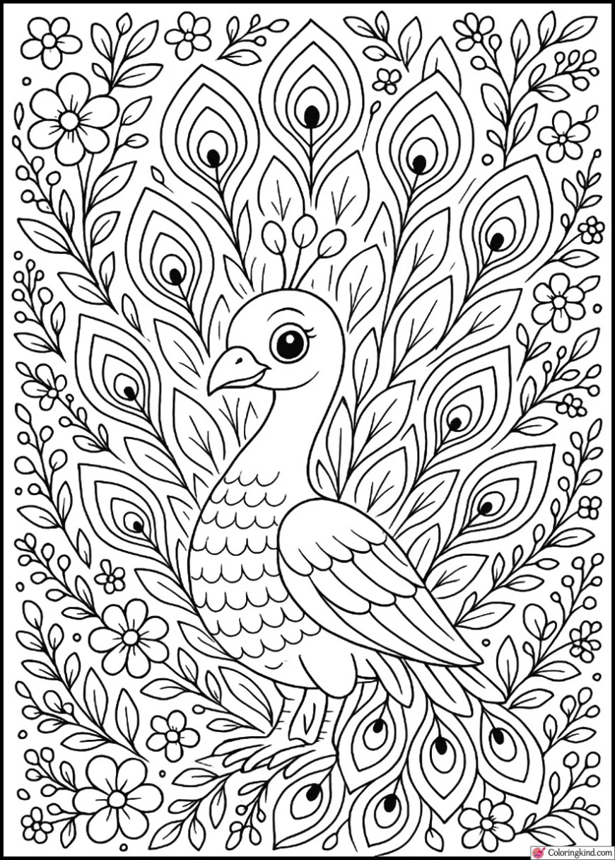 Peacock in a Floral Paradise