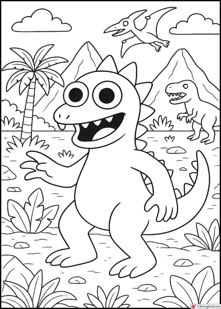 Orange Rainbow Friend in Dinosaur Valley
