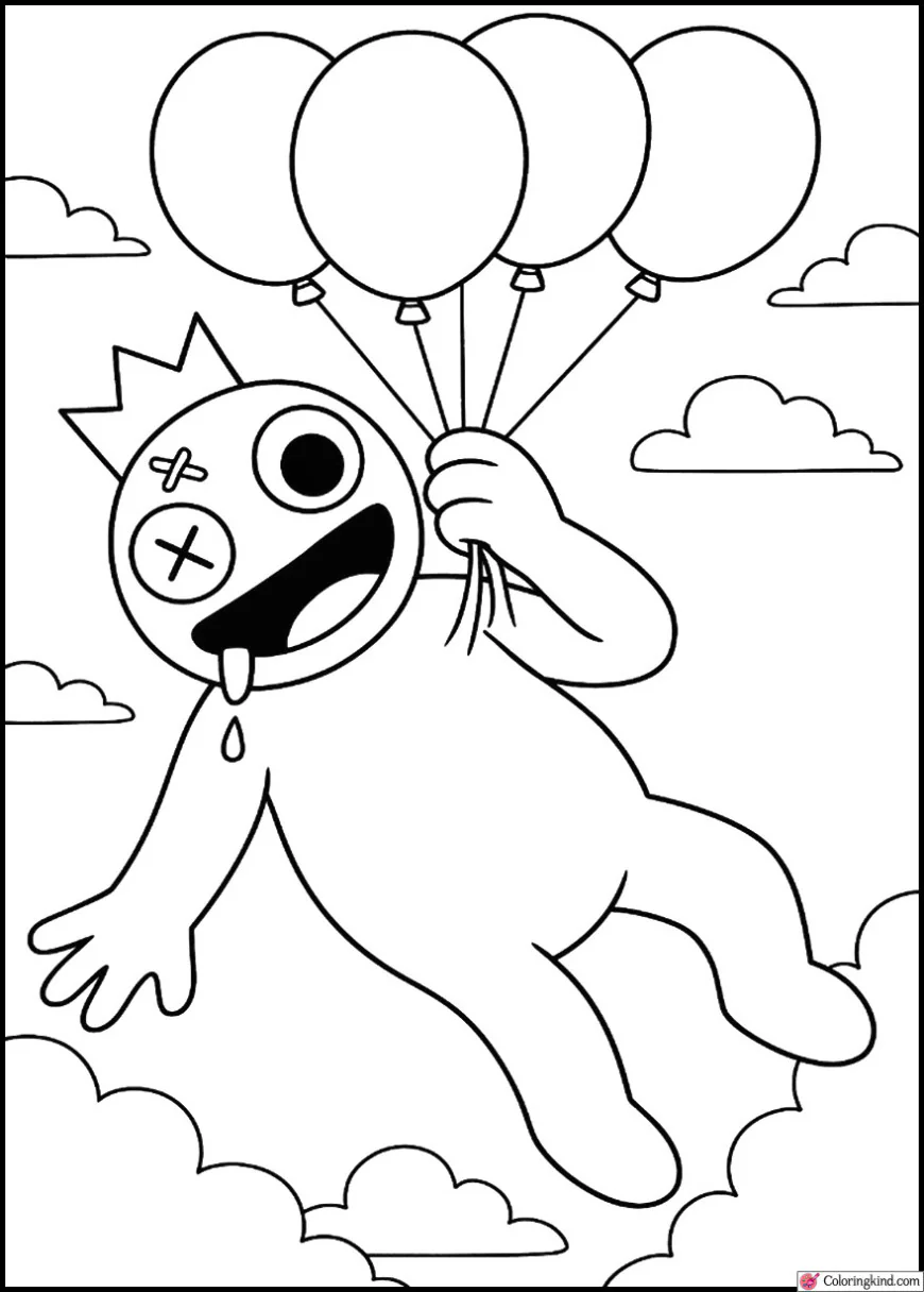 Blue Rainbow Friend Flying with Balloons