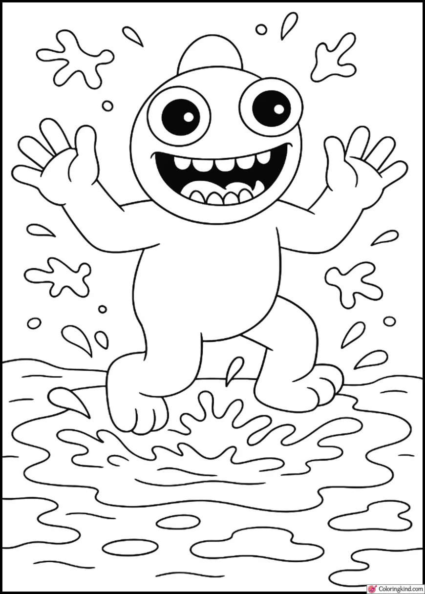 Orange Rainbow Friend Playing in a Muddy Puddle