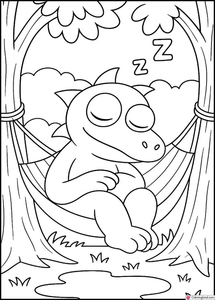 Orange Rainbow Friend Sleeping in a Hammock