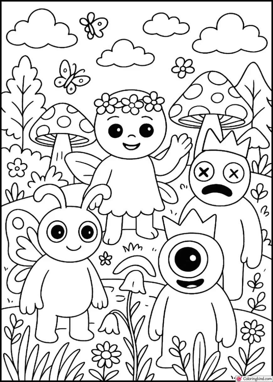 Rainbow Friends in a Fairy Garden