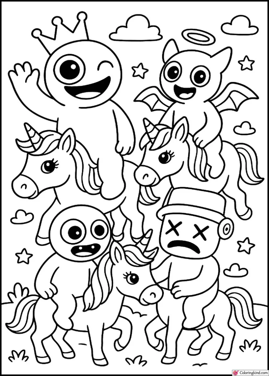 Rainbow Friends Riding Unicorns