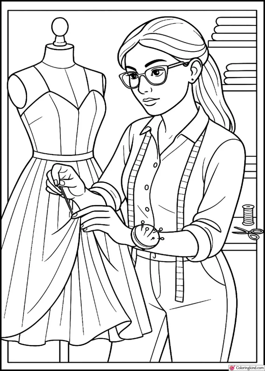 Tailor Sewing a Dress on Mannequin