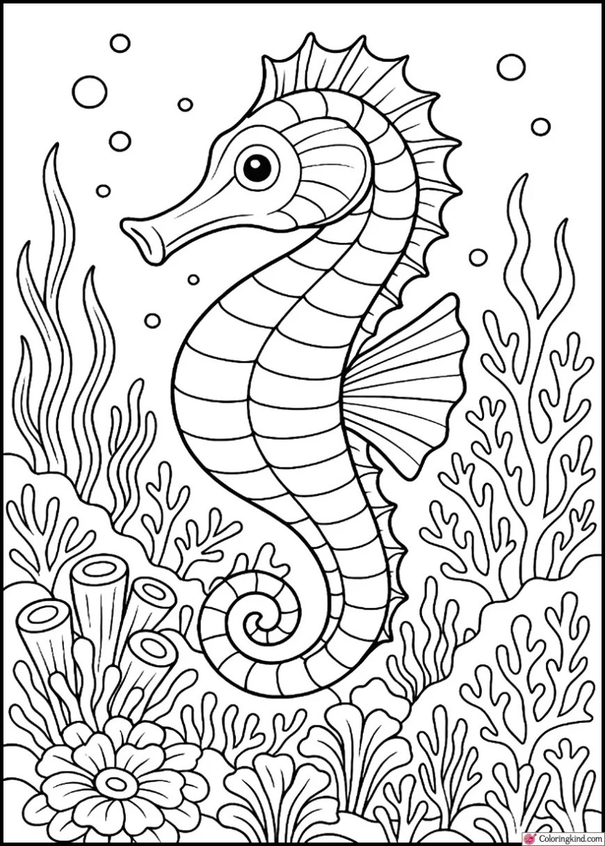 Seahorse Swimming in Coral Reef Garden