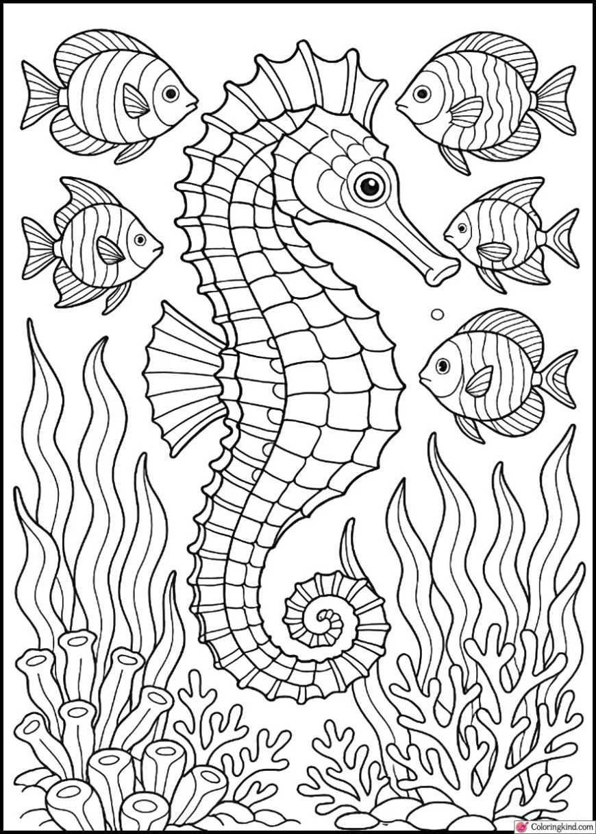 Seahorse with Tropical Fish Background